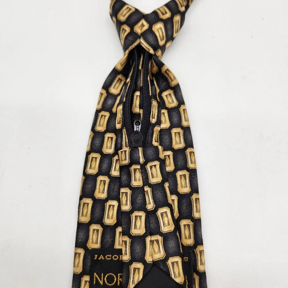Jacob Roberts Nordstrom Zipper Tie Pre-Tied Necktie Adjustable‎ Geometric EUC